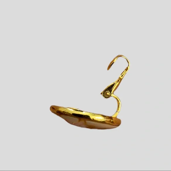 Vintage Gold Cream Pink + Green Enamel Fish Clip on Earrings - Picture 5 of 6